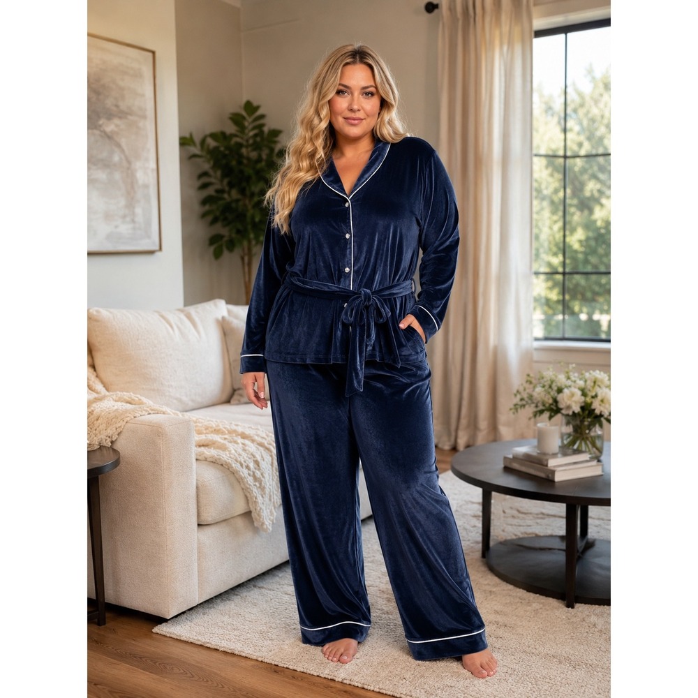 Navy‎ Velour Pajama Set Plus Size 3X Soft Glam Lounge Sleepwear Luxury NWT